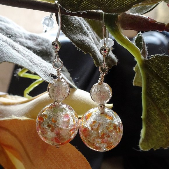 Handmade white gold Murano earrings - Picture 3 of 7